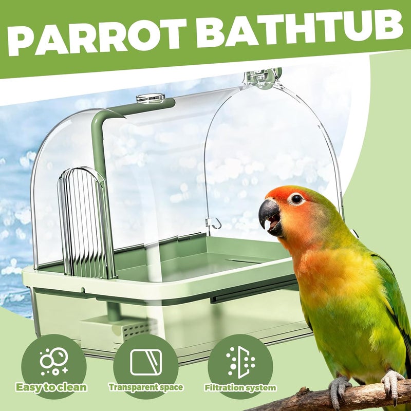 DINTSTYLE Parrot Bathtub, Bird Shower Bath, Hanging Bird Bath for Cage, Automatic Bird Bath Shower for Cage, Indoor Cage Accessories for Parakeets, Budgies, Cockatiels, Conure, Lovebird, Green A - Image 4